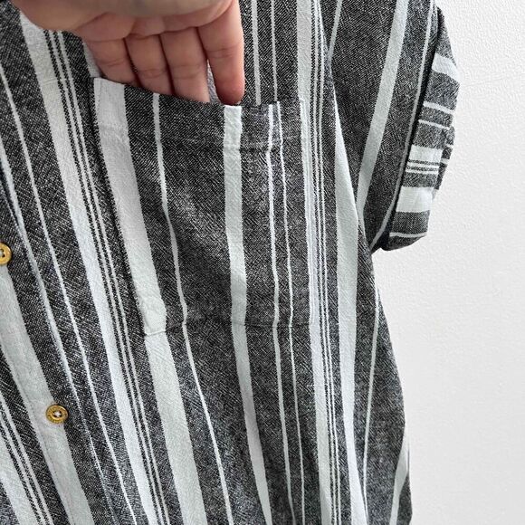 Ellen Tracy mariner tie front LINEN Shirt top Large Blue White Stripes ButtonS - Picture 4 of 13